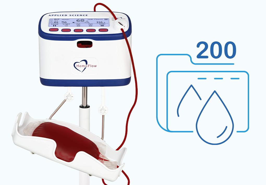 The HemoFlow whole blood collection scale and mixer permanent storage of 200 collection records